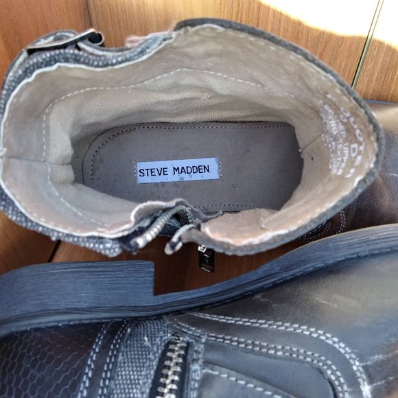 STEVE MADDEN MENS BOOTS BUCKLE ZIPPER LEATHER - Picture 8 of 9